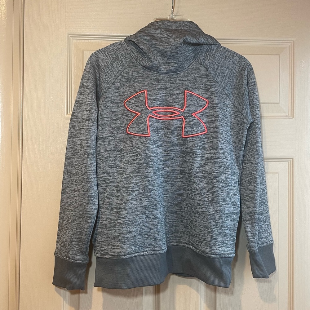 Under Armour Women’s Heather‎ Gray “Loose”Coldgear Hoodie, Orange Logo, Size XS